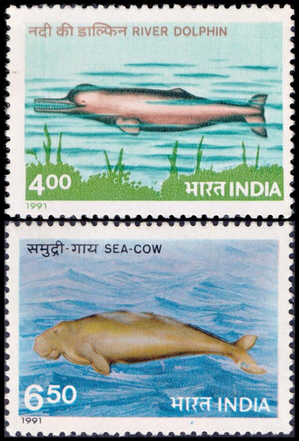 INDIA/STAMPS, 1991 - AQUATIC FAUNA - MAMMALS - YV 1089/90 - 2 VALUES - MNH - MINT