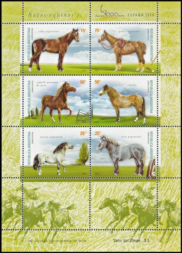 ARGENTINA/SELLOS. 2000 - CABALLOS - RAZAS EQUINAS - CAT GJ HB 132 - BLOQUE - NUEVO