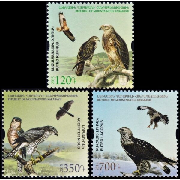 KARABAJ (ARMENIA) SELLOS, 2015 - AVES DE PRESA - YV 76/78 - 3 VALORES - NUEVO