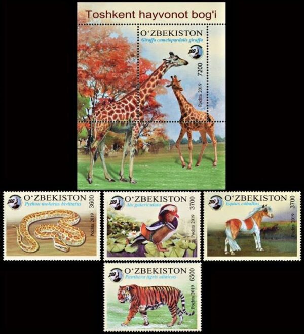 UZBEKISTAN/SELLOS, 2019 - FAUNA - ZOOLOGICO - YV 1172/75 + BF 80 - 4 VALORES + BLOQUE - NUEVO