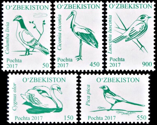 UZBEKISTAN/SELLOS, 2017 - FAUNA - AVES - YV 1034/38 - 5 VALORES - NUEVO