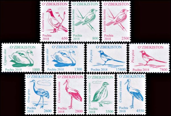 UZBEKISTAN/SELLOS, 2018 - AVES - ORDINARIOS - YV 1114/24