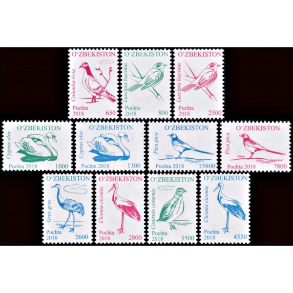 UZBEKISTAN/STAMPS, 2018 - BIRDS - DEFINITIVES - YV 1114/24 - 11 VALORES - MNH