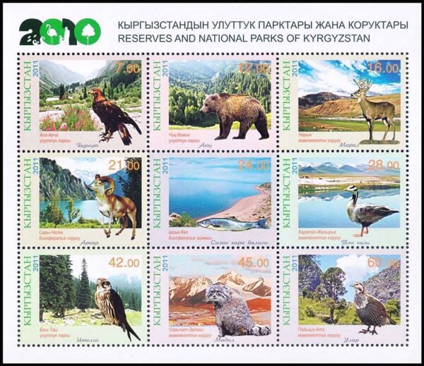 KIRGUISTAN/SELLOS, 2011 - PARQUES NACIONALES - FAUNA - YV 532/40 - HOJITA - NUEVO