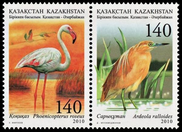 KAZAJSTAN/SELLOS, 2010 - AVES DEL MAR CASPIO - YV 589/90 - 2 VALORES - NUEVO