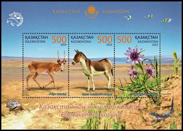 KAZAJSTAN/SELLOS, 2019 - FAUNA - FLORA - BLOQUE - NUEVO