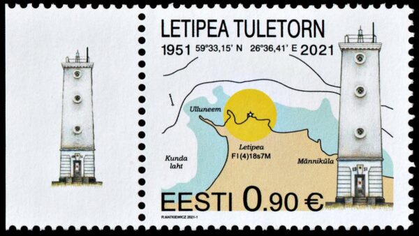 ESTONIA/SELLOS, 2021 - FAROS - MAPAS - YV 920 - 1 VALOR - NUEVO