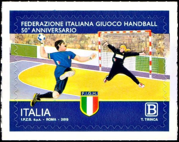 ITALIA/SELLOS, 2019 - DEPORTES - HANDBALL - 1 VALOR - AUTOADHESIVO