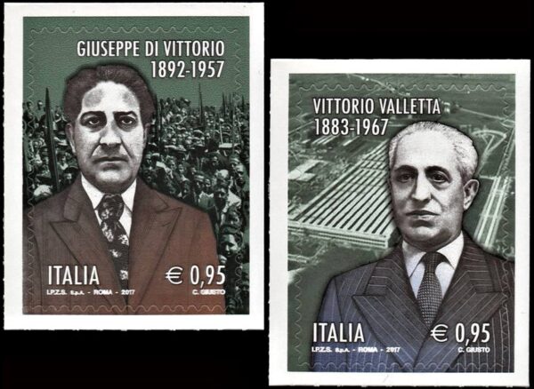 ITALIA/SELLOS, 2017 - POLITICA - INDUSTRIA - PERSONALIDADES - YV 3751/52 - 2 VALORES - AUTOADHESIVO