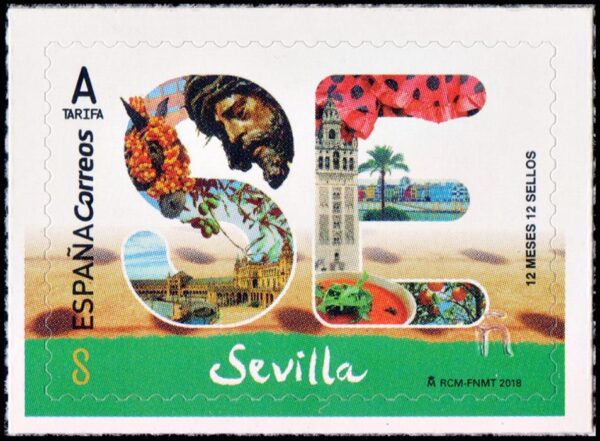 ESPAÑA/SELLOS, 2018 - TURISMO - SEVILLA - YV 5001 - 1 VALOR - AUTOADHESIVO