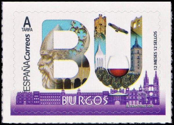 ESPAÑA/SELLOS, 2019 - TURISMO - BURGOS - YV 5030 - 1 VALOR - AUTOADHESIVO