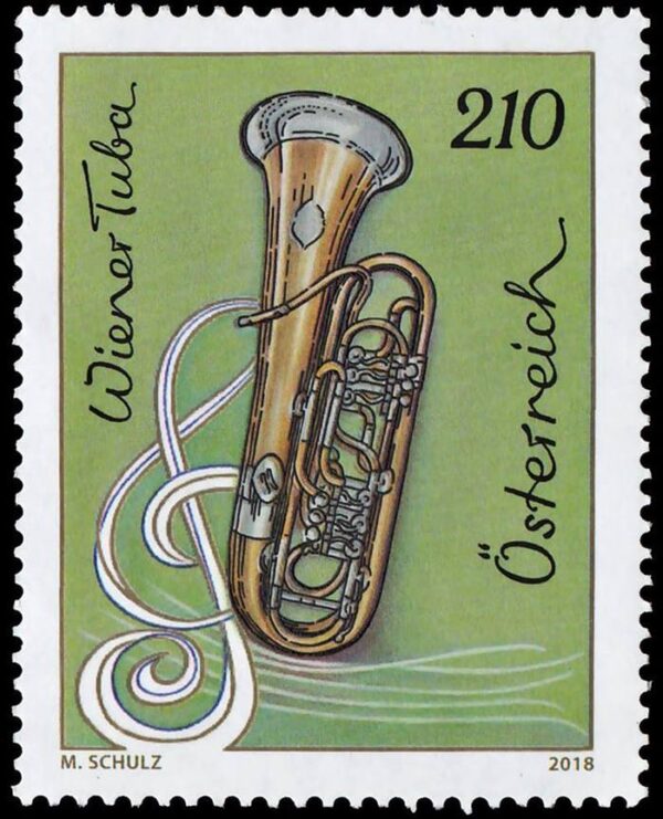 AUSTRIA/SELLOS, 2018 - INSTRUMENTOS MUSICALES - TUBA VIENESA - YV 3199 - 1 VALOR - NUEVO