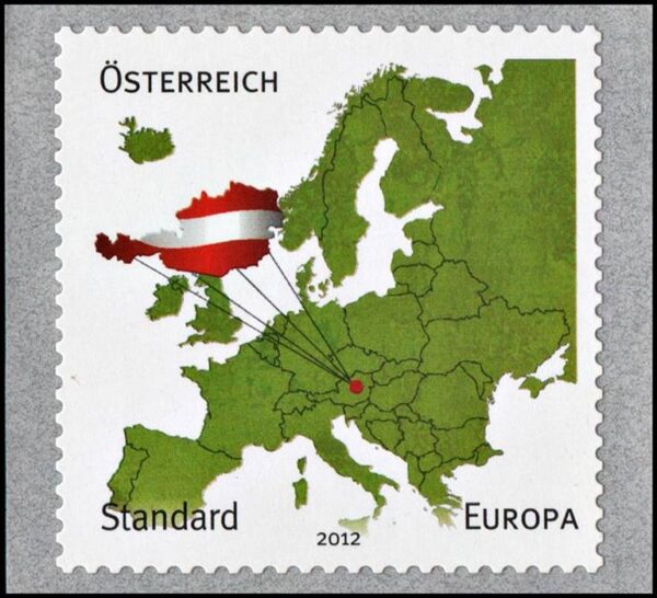 AUSTRIA/SELLOS, 2012 - MAPAS - ORDINARIO - STANDARD EUROPA - YV 2835 - 1 VALOR - AUTOADHESIVO (copia)