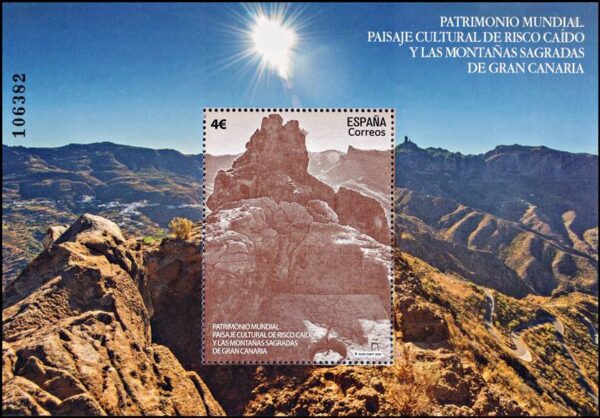 ESPAÑA/SELLOS, 2020 - PATRIMONIO MUNDIAL - PAISAJE DE RISCO CAIDO Y MONTAÑAS SAGRADAS - GRAN CANARIA  -YV F 5190 - BLOQUE - NUEVO