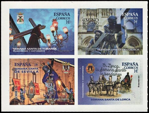 ESPAÑA/SELLOS, 2016 - TRADICIONES Y COSTUMBRES - SEMANA SANTA - YV 4754/7 - 4 VALORES - AUTOADHESIVO