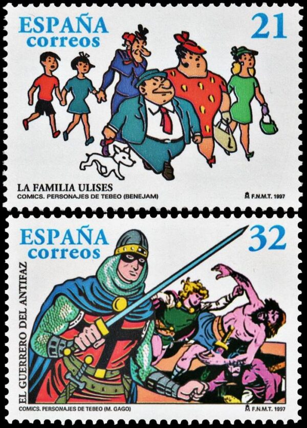 ESPAÑA/SELLOS, 1997 - HISTORIETAS - LA FAMILIA ULISES - EL GUERRERO DEL ANTIFAZ - YV 3063/64 - 2 VALORES - NUEVO