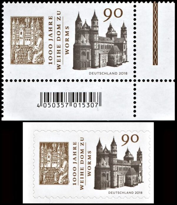 ALEMANIA/SELLOS, 2018 - CATEDRAL DE SAN PEDRO DE WORNS - YV 3174/75 - 1 VALOR + 1 AUTOADHESIVO - NUEVO