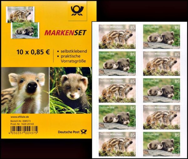 ALEMANIA/SELLOS, 2017 - FAUNA - URON - JABALI - BEBES - YV 3083A/83B - CARNET - AUTOADHESIVO