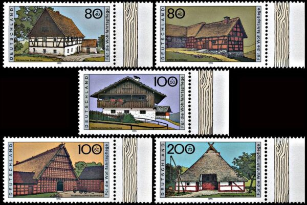 ALEMANIA/SELLOS, 1995 - ARQUITECTURA - CASAS TIPICAS - YV 1651/55 - 5 VALORES - NUEVO