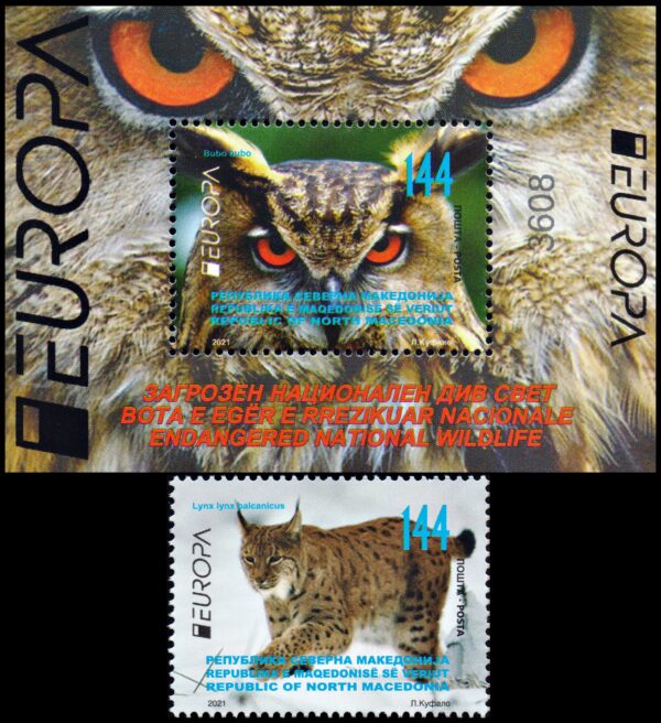 NORTH MACEDONIA/STAMPS, 2021 - EUROPE - NATIONAL ENDANGERED WILDLIFE - YV 903 + BF 40 - 1 VALUE + BLOCK - MNH