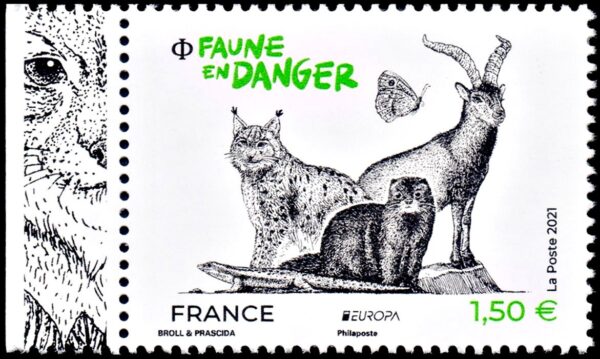 FRANCIA/SELLOS, 2021 - TEMA EUROPA - FAUNA NACIONAL EN PELIGRO - YV 5489 - 1 VALOR - NUEVO