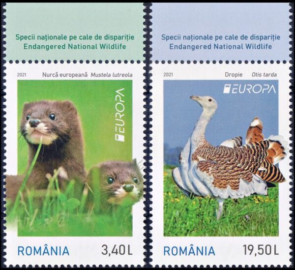 RUMANIA/SELLOS, 2021 - TEMA EUROPA - FAUNA EN PELIGRO - YV 6706/07 - 2 VALORES - NUEVO