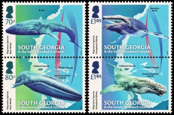 GEORGIAS DEL SUR/SELLOS, 2018 - FAUNA MARINA - BALLENAS  - MAPAS - YV 700/03 - 4 VALORES - NUEVO