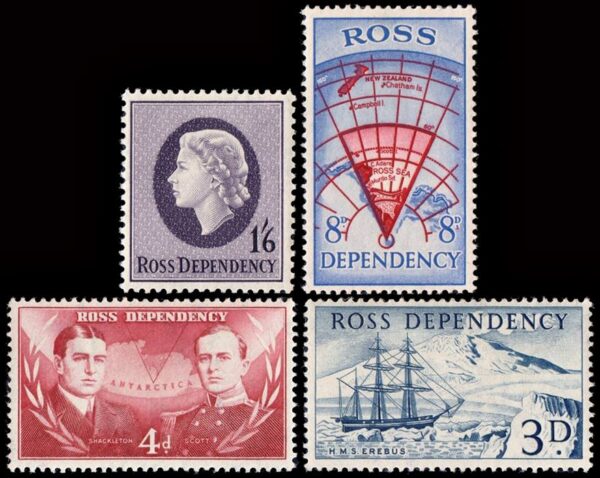 ROSS LDEPENDENCY/STAMPS, 1957 - MAPS - SHIPS - EXPLORERS - ELIZABETH II - YV 1/4 - 4 VALUES - MNH