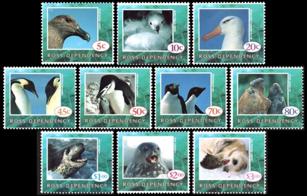 TIERRA DE ROSS/SELLOS, 1994 - FAUNA MARINA - AVES - PINGUINOS - SELLOS ORDINARIOS - YV 27/36 - 10 VALORES - NUEVO