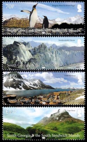 GEORGIAS DEL SUR/SELLOS, 2017 - PINGUINOS - PAISAJES - MONTAÑAS - YV 672/75 - 4 VALORES - NUEVO