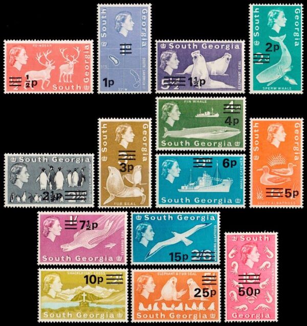 GEORGIAS DEL SUR/SELLOS, 1971 - FAUNA - BARCOS - ELIZABETH II -  YV 25/38 - 14 VALORES - NUEVO