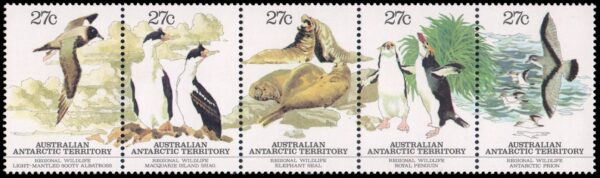 ANTARTIDA AUSTRALIANA/SELLOS, 1983 - FAUNA MARINA - VIDA SALVAJE - FAUNA - YV 55/59 - 5 VALORES - NUEVO