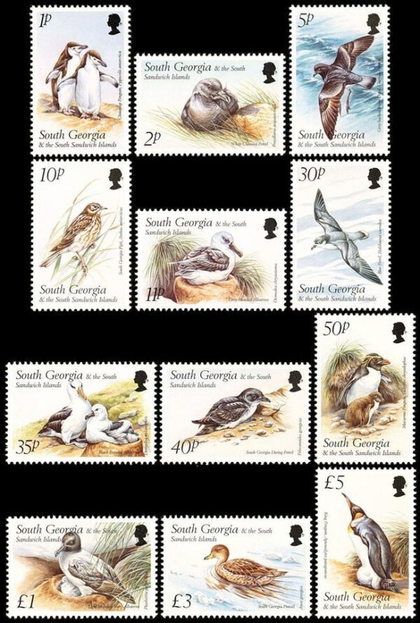 GEORGIAS DEL SUR/SELLOS, 1999 -SELLOS ORDINARIOS -  FAUNA - AVES - YV 297/308 - 12 VALORES - NUEVO - MINT