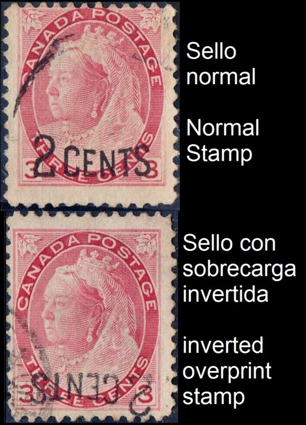 CANADA/STAMPS, 1899 - CLASSIC STAMPS - VICTORIA - INVERTED OVERPRINT- YV 77a - USED