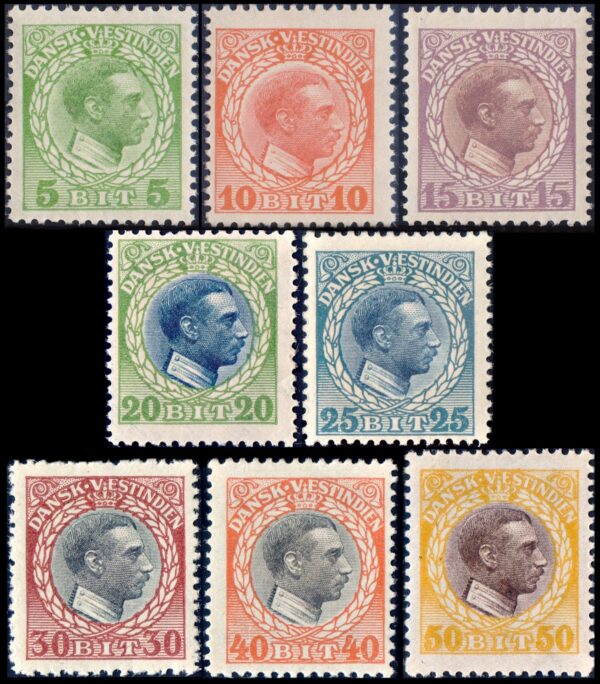 DANISH ANTILLES/STAMPS, 1915-1917 - CHRISTIAN X - YV 44/51 - 8 VALUES - MNH