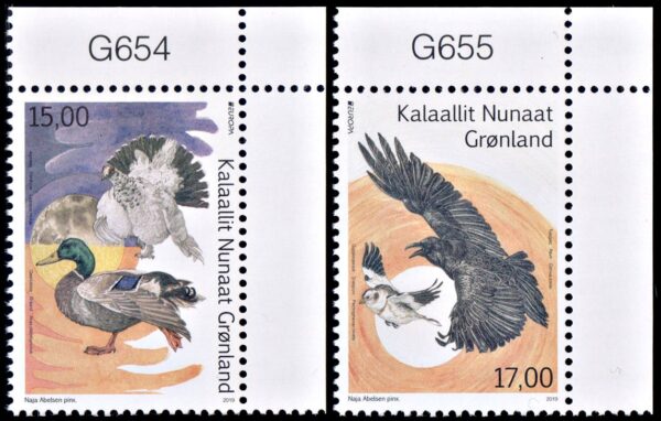 GROENLANDIA/SELLOS, 2019 - TEMA EUROPA - AVES - YV 792/936 - 2 VALORES - NUEVO