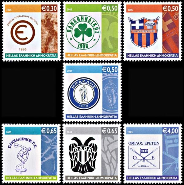 GRECIA/SELLOS, 2005 - FUTBOL - EQUIPOS DE GRECIA - 7 VALORES - NUEVO