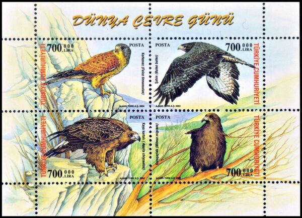 TURKEY/STAMPS, 2004 - BIRDS OF PREY - YV 3107/10 - SHEET - MNH