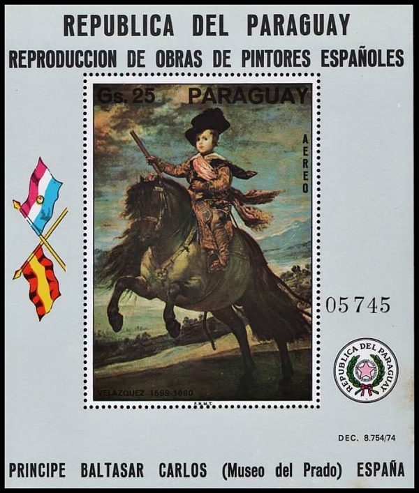 PARAGUAY/SELLOS, 1976 - PINTURA - DIEGO VELAZQUEZ - MUSEO DEL PRADO - CORREO AEREO - YV BF 223 - MICHEL BL 273 - BLOQUE - NUEVO