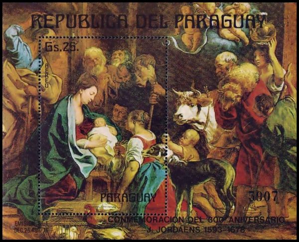 PARAGUAY/STAMPS, 1978 - PAINTINGS - JACOB JORDAENS - RELIGIONJ - AIR MAIL - YV BF 265 - MICHEL BL 315 - SOUVENIR SHEET - MNH