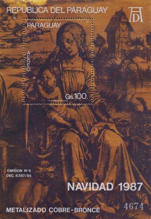 PARAGUAY/STAMPS, 1987 - PAINTINGS - ALBRECHT DURER - AIR MAIL - CHRISTMAS - YV BF 391 - MICHEL BL 445 - SCOTT C 706 - SOUV SHEET - MNH