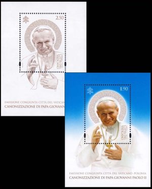 VATICANO/SELLOS, 2014 - CANONIZACION DEL PAPA JUAN PABLO II - YV F 1657-58 - 2 BLOQUES - MNH