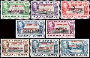 GRAHAM LAND (DEPENDENCIA DE MALVINAS) SELLOS 1944 - JORGE VI - OVEJAS - AVES - BARCOS - YV 9/16 - 8 VALORES - NUEVO