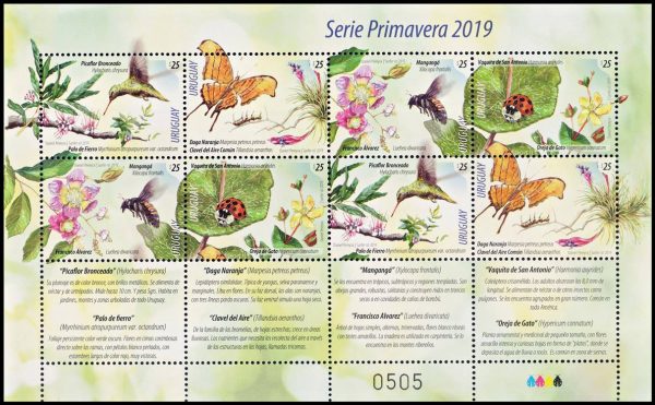 URUGUAY/SELLOS, 2019 - FLORA Y FAUNA - YV 2968/71 - 4 VALORES - HOJITA - NUEVO