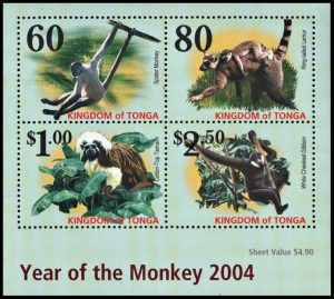 TONGA/SELLOS, 2004 - AÑO DEL MONO - FAUNA - YV BL 43 - BLOQUE - NUEVO
