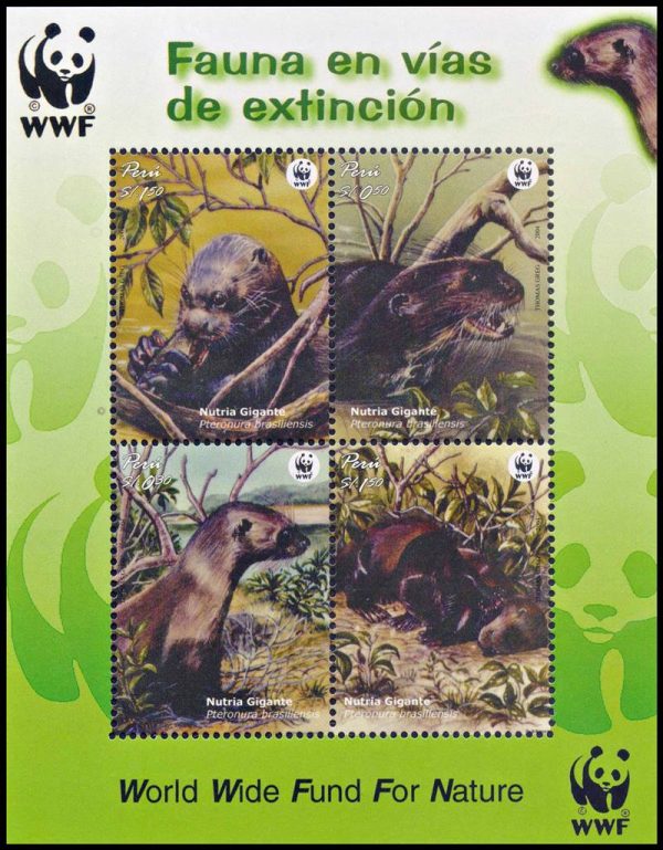 PERU/SELLOS, 2004 - W.W.F. - FAUNA - NUTRIA GIGANTE - YV 1441/44 - HOJITA - NUEVO