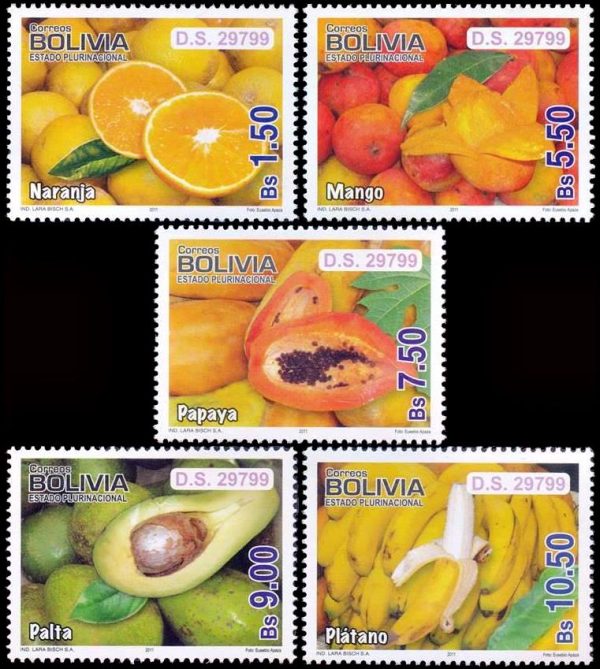 BOLIVIA/SELLOS, 2011 - FLORA - FRUTOS - YV 1437/41 - 5 VALORES - NUEVO