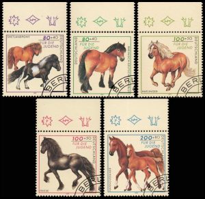 ALEMANIA/SELLOS, 1997 - CABALLOS - YV 1752/56 - 5 VALORES - USADO