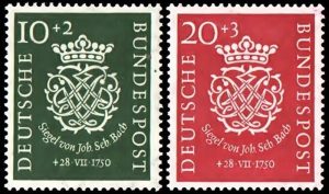 ALEMANIA/SELLOS, 1950 - MUSICA CLASICA - JOHANN SEBASTIAN BACH - YV 7/8 - 2 VALORES- NUEVO - BISAGRA