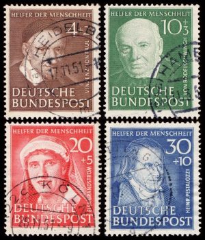 ALEMANIA/SELLOS, 1951 - BENEFACTORES DE LA HUMANIDAD - PERSONALIDADES - YV 29/32 - 4 VALORES - NUEVO - BISAGRA